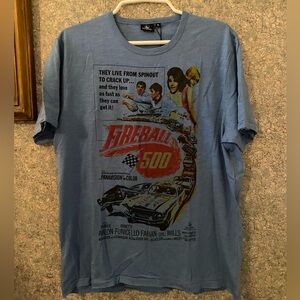 NWT Fireball 500 car racing movie Blue cotton Graphic T-Shirt Avalon Funicello